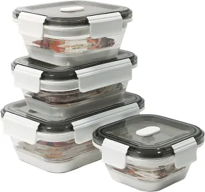 Collapsible Food Storage Containers with Lid,Set of 4,Microwave Freezer Dishwasher Safe,BPA Free, Leakproof (Rectangular)