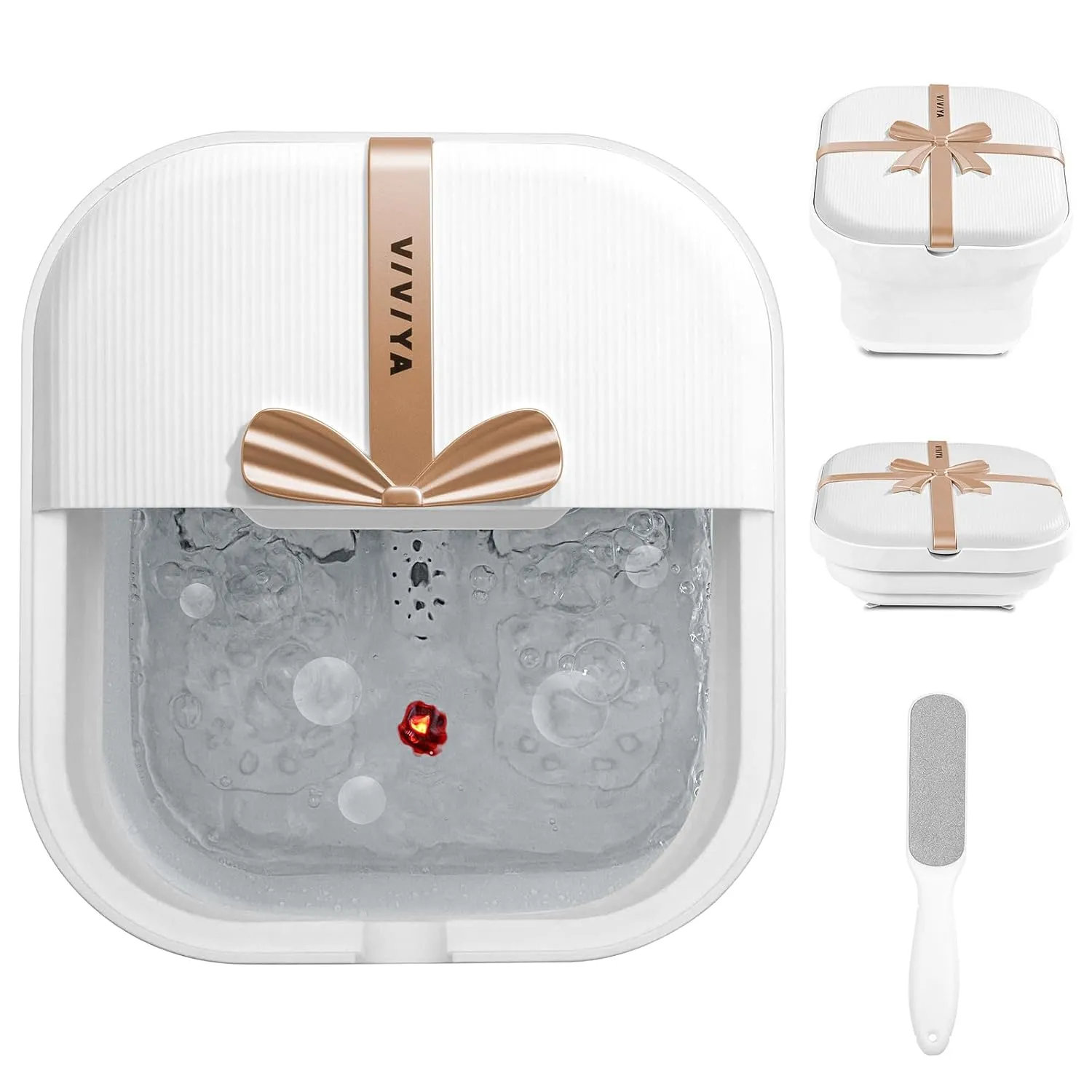 Collapsible Foot Bath Spa with heat and Massage Rollers, Foldable Foot Soak Tub with Bubbles Jets and LED light, Pedicure Foot Spa Massager with Foot Scrubber for Home Use (White)