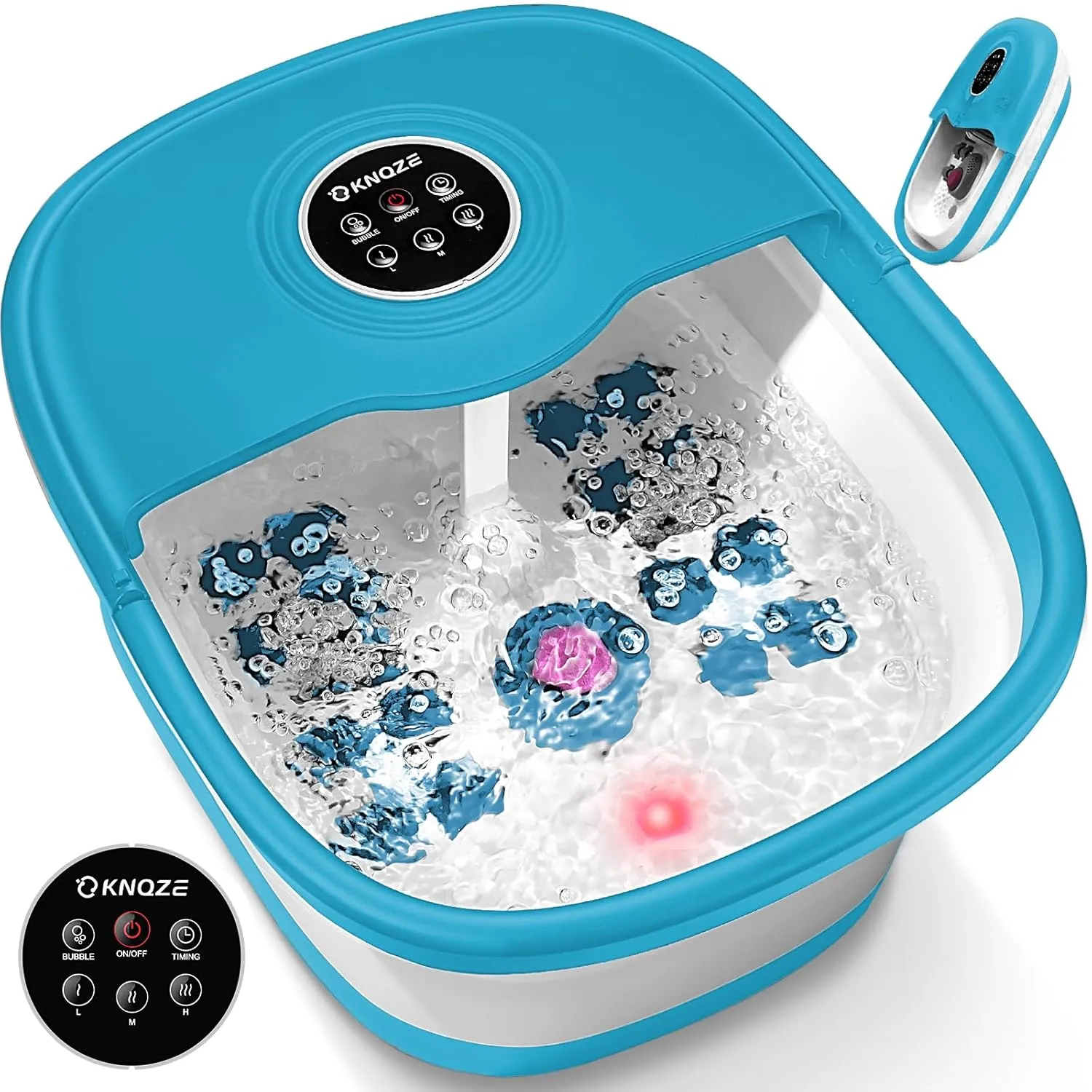 Collapsible Foot Spa Bath with Heat, Remote Control, Temperature Control, Bubbles, Red Light, Pumice Stone, 16 Massage Roller Pedicure Foot Spa Tub Foot Soaker for Soothe & Relax Tired Feet