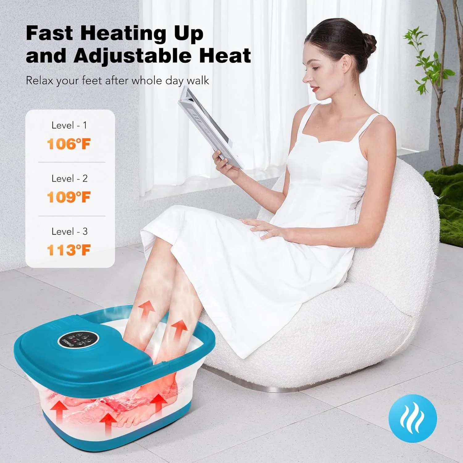 Collapsible Foot Spa Bath with Heat, Remote Control, Temperature Control, Bubbles, Red Light, Pumice Stone, 16 Massage Roller Pedicure Foot Spa Tub Foot Soaker for Soothe & Relax Tired Feet