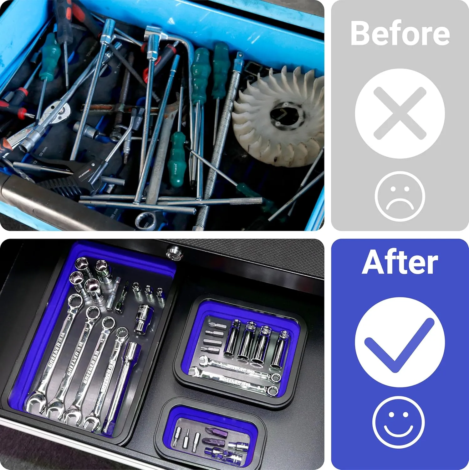 Collapsible Magnetic Parts Tray Set, Magnetic Tray for Mechanic's, 3 Different Size Tool Trays for Small Metal Parts, Cool Mechanic Tools, Cool Gifts for Mechanic (Blue)