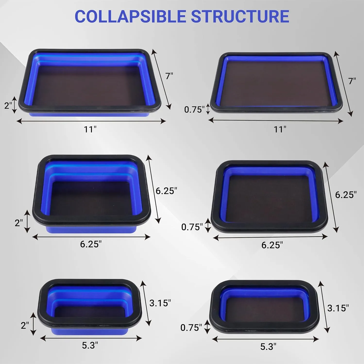 Collapsible Magnetic Parts Tray Set, Magnetic Tray for Mechanic's, 3 Different Size Tool Trays for Small Metal Parts, Cool Mechanic Tools, Cool Gifts for Mechanic (Blue)