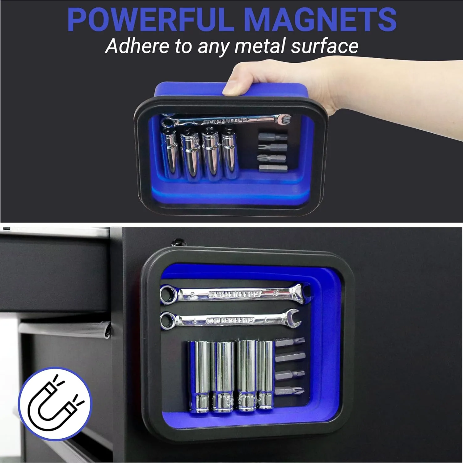 Collapsible Magnetic Parts Tray Set, Magnetic Tray for Mechanic's, 3 Different Size Tool Trays for Small Metal Parts, Cool Mechanic Tools, Cool Gifts for Mechanic (Blue)