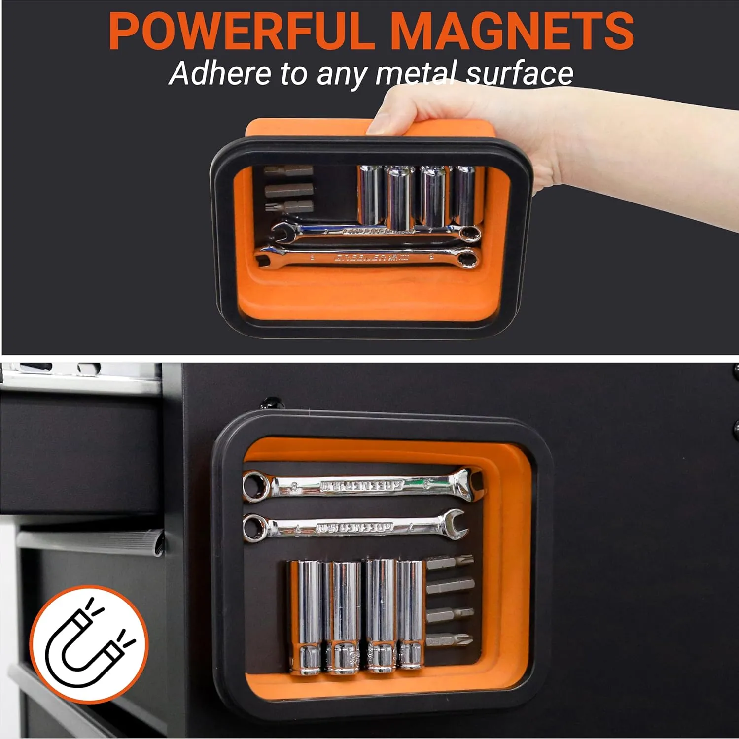 Collapsible Magnetic Parts Tray Set, Magnetic Tray for Mechanic's, 3 Different Size Tool Trays for Small Metal Parts, Cool Mechanic Tools, Cool Gifts for Mechanic (Yellow)