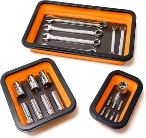 Collapsible Magnetic Parts Tray Set, Magnetic Tray for Mechanic's, 3 Different Size Tool Trays for Small Metal Parts, Cool Mechanic Tools, Cool Gifts for Mechanic (Yellow)
