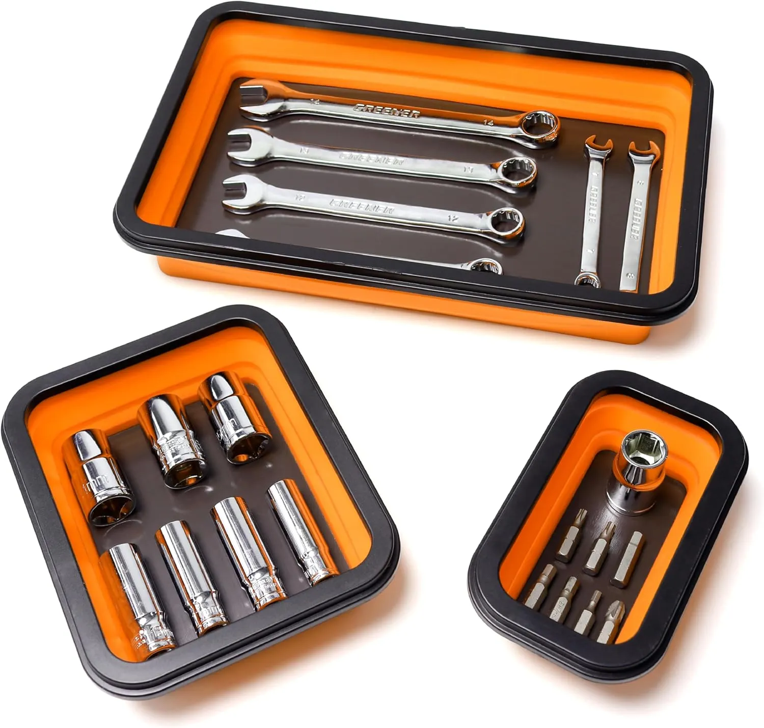 Collapsible Magnetic Parts Tray Set, Magnetic Tray for Mechanic's, 3 Different Size Tool Trays for Small Metal Parts, Cool Mechanic Tools, Cool Gifts for Mechanic (Yellow)