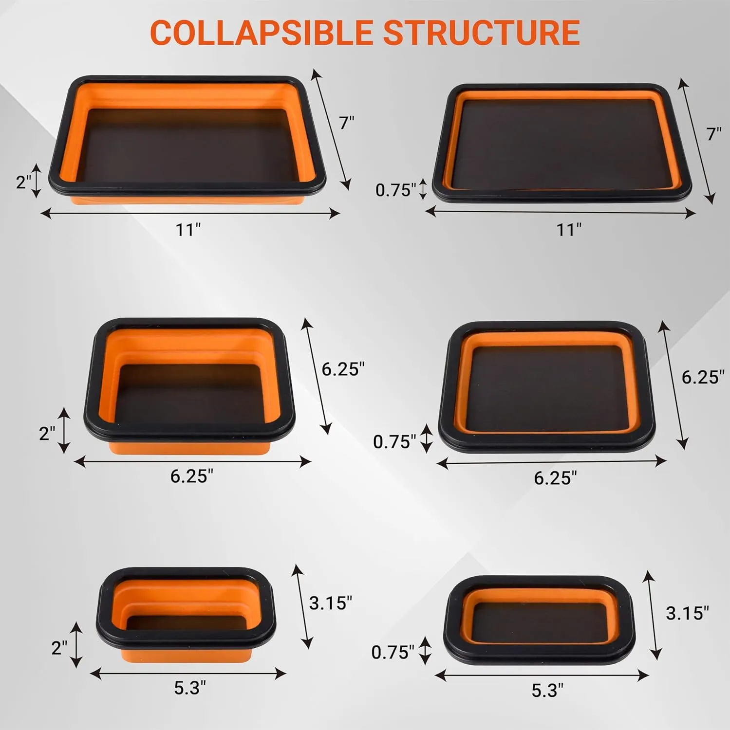 Collapsible Magnetic Parts Tray Set, Magnetic Tray for Mechanic's, 3 Different Size Tool Trays for Small Metal Parts, Cool Mechanic Tools, Cool Gifts for Mechanic (Yellow)