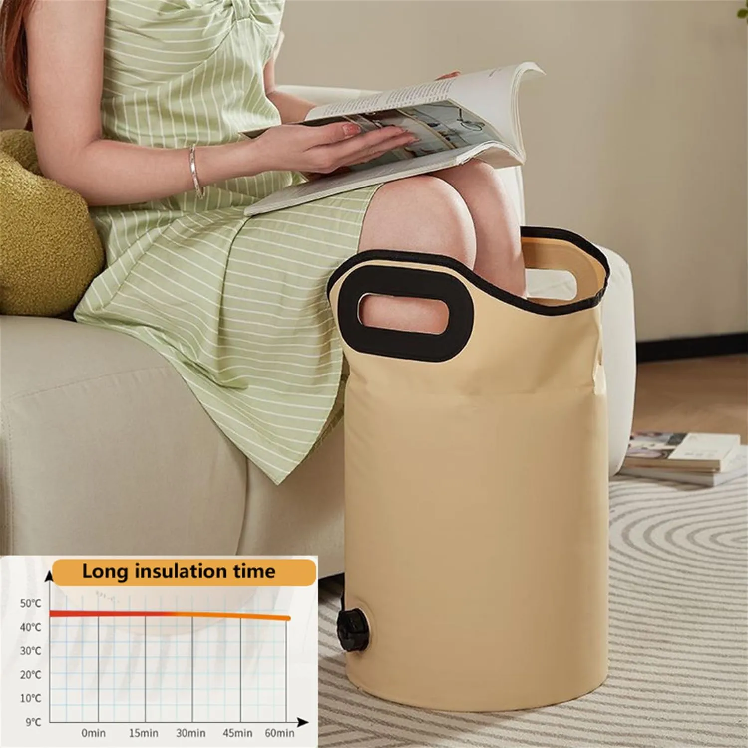 Collapsible Portable Foot Bath, Soak Tub for Travel & Home Use, Foldable Foot Spa Basin Bucket for Outdoor Camping, Pedicure, Elderly (Beige)