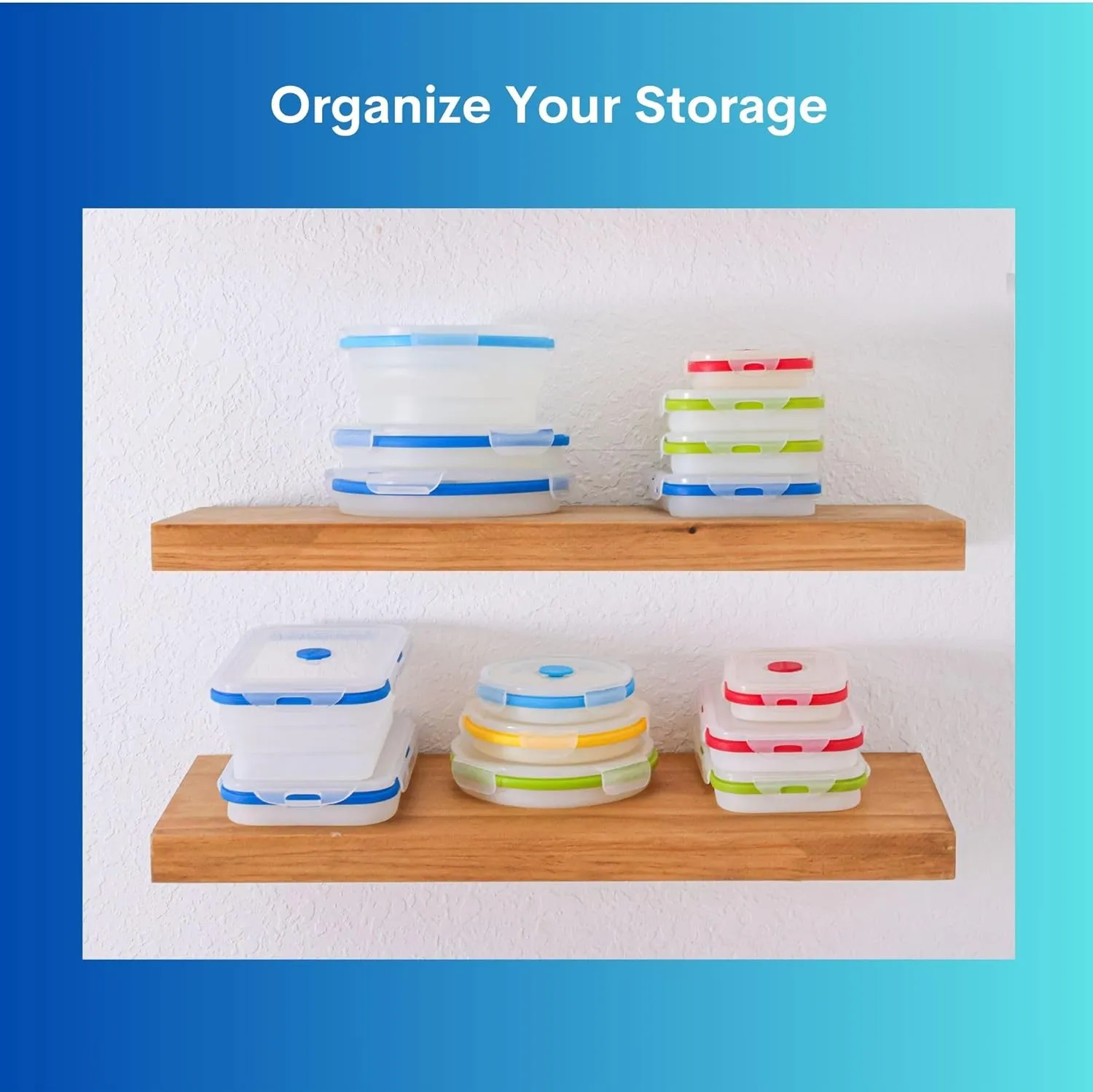 Collapsible Silicone Food Storage Containers, BPA Free, Microwave, Freezer and Dishwasher Safe, Lunch, Meal Prep, Travel, Space-Saving