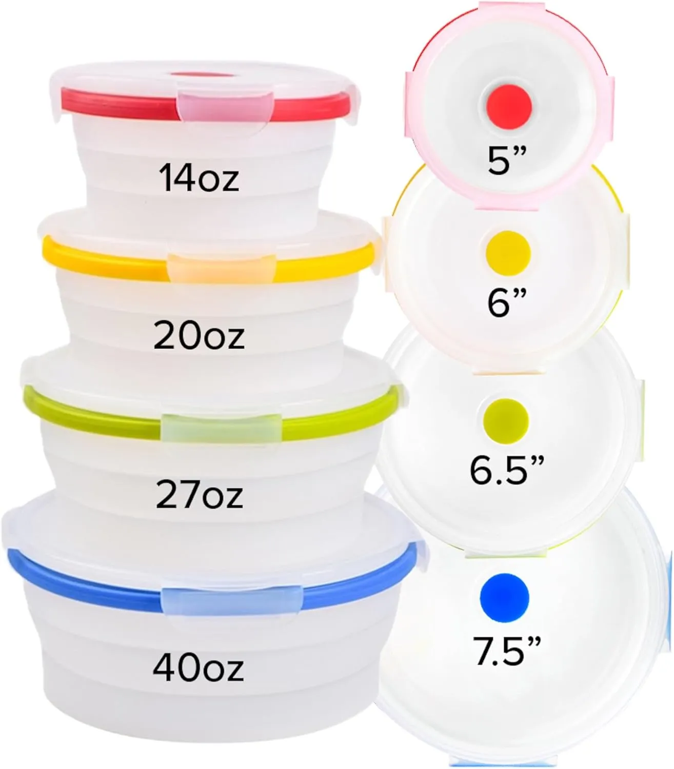 Collapsible Silicone Food Storage Containers, BPA Free, Microwave, Freezer and Dishwasher Safe, Lunch, Meal Prep, Travel, Space-Saving