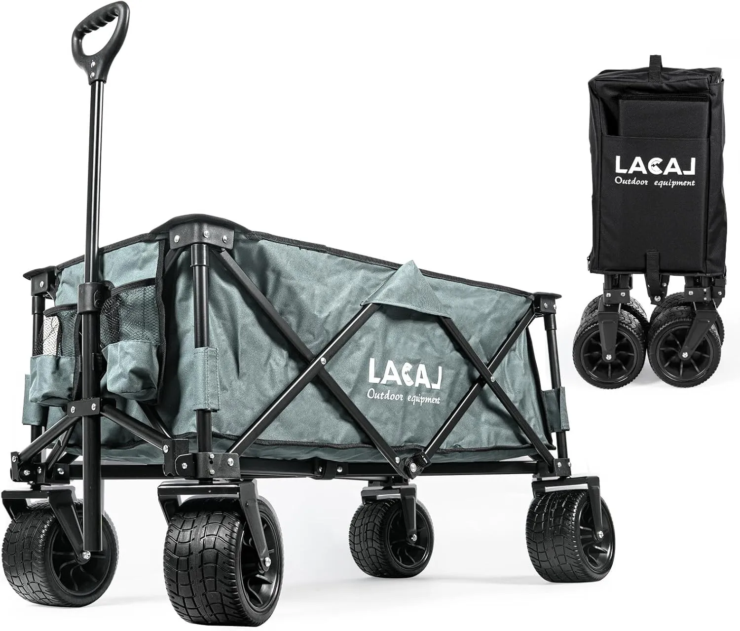 Collapsible Wagon, Heavy Duty Folding Wagon, Foldable Wagon Cart with All Terrain Big Wheels for Outdoor Garden, Picnic, Beach, Sports, Camping(Gray)