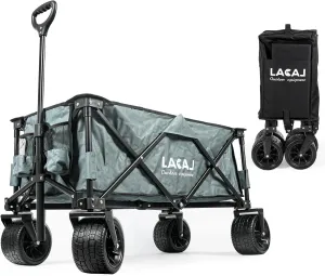 Collapsible Wagon, Heavy Duty Folding Wagon, Foldable Wagon Cart with All Terrain Big Wheels for Outdoor Garden, Picnic, Beach, Sports, Camping(Gray)
