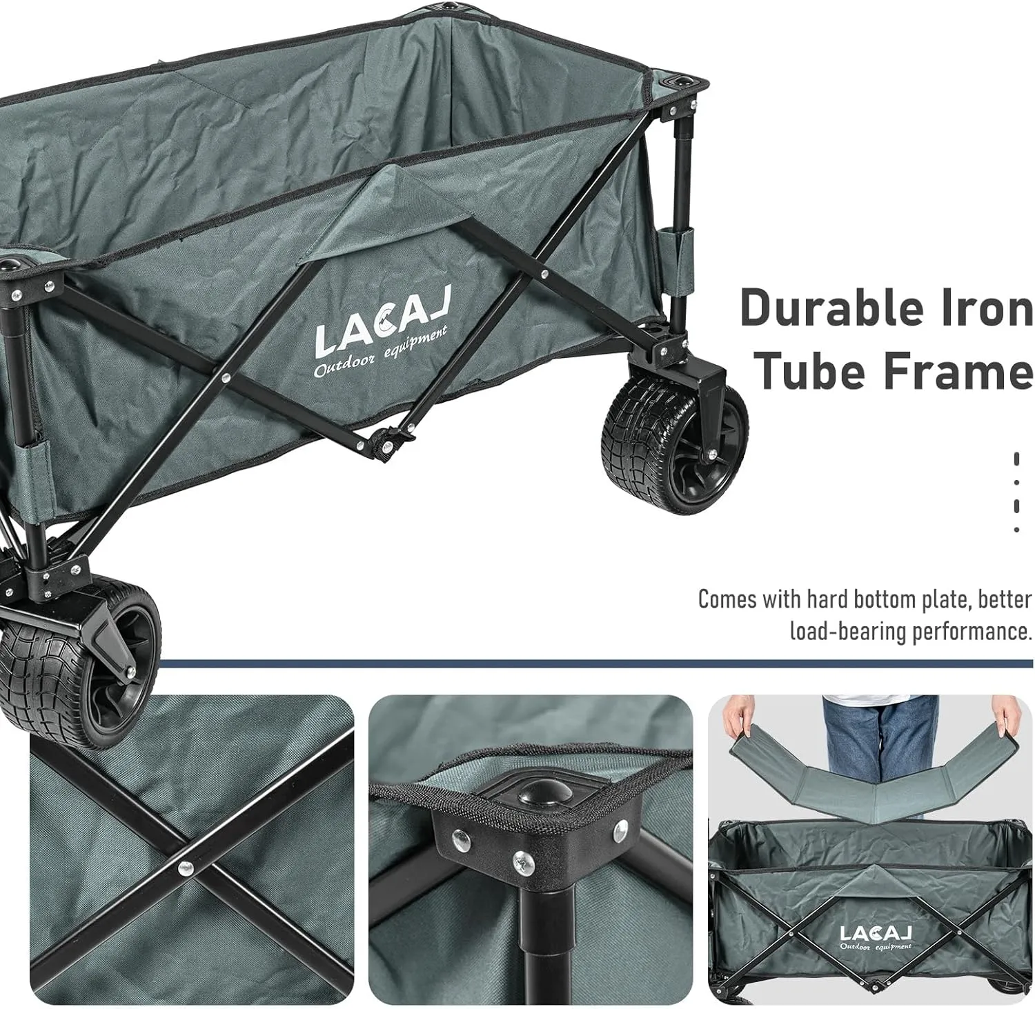 Collapsible Wagon, Heavy Duty Folding Wagon, Foldable Wagon Cart with All Terrain Big Wheels for Outdoor Garden, Picnic, Beach, Sports, Camping(Gray)