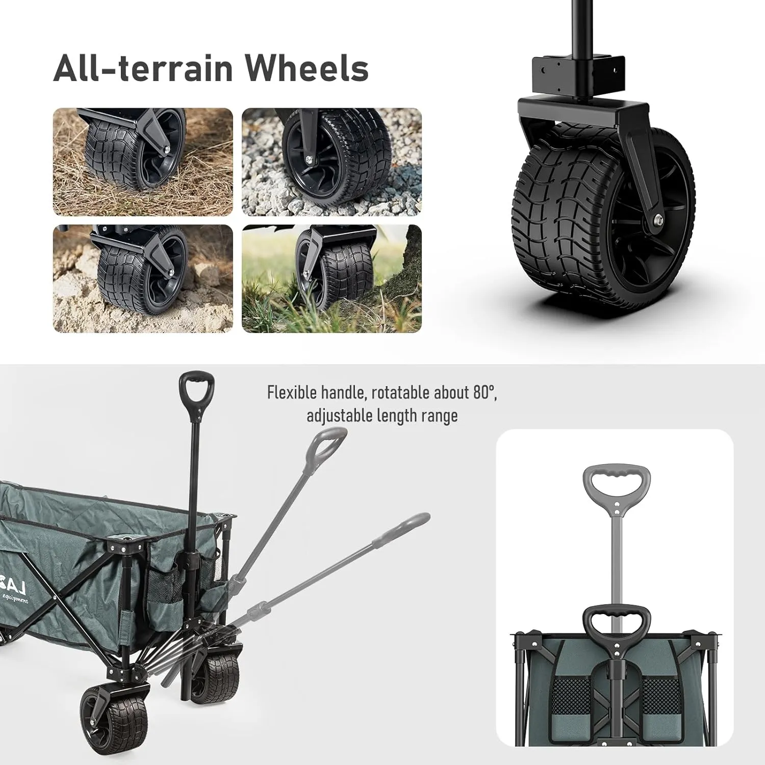 Collapsible Wagon, Heavy Duty Folding Wagon, Foldable Wagon Cart with All Terrain Big Wheels for Outdoor Garden, Picnic, Beach, Sports, Camping(Gray)