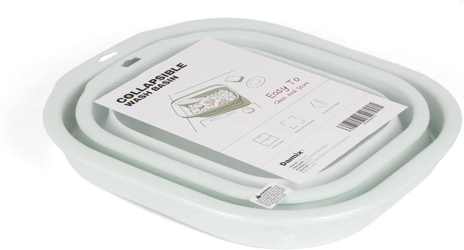 Collapsible Wash Basin Set of 2, Foldable Small Medium Size Wash Basin, Portable Plastic Basins for Laundry, Bottles, Travel, Camping (Green)