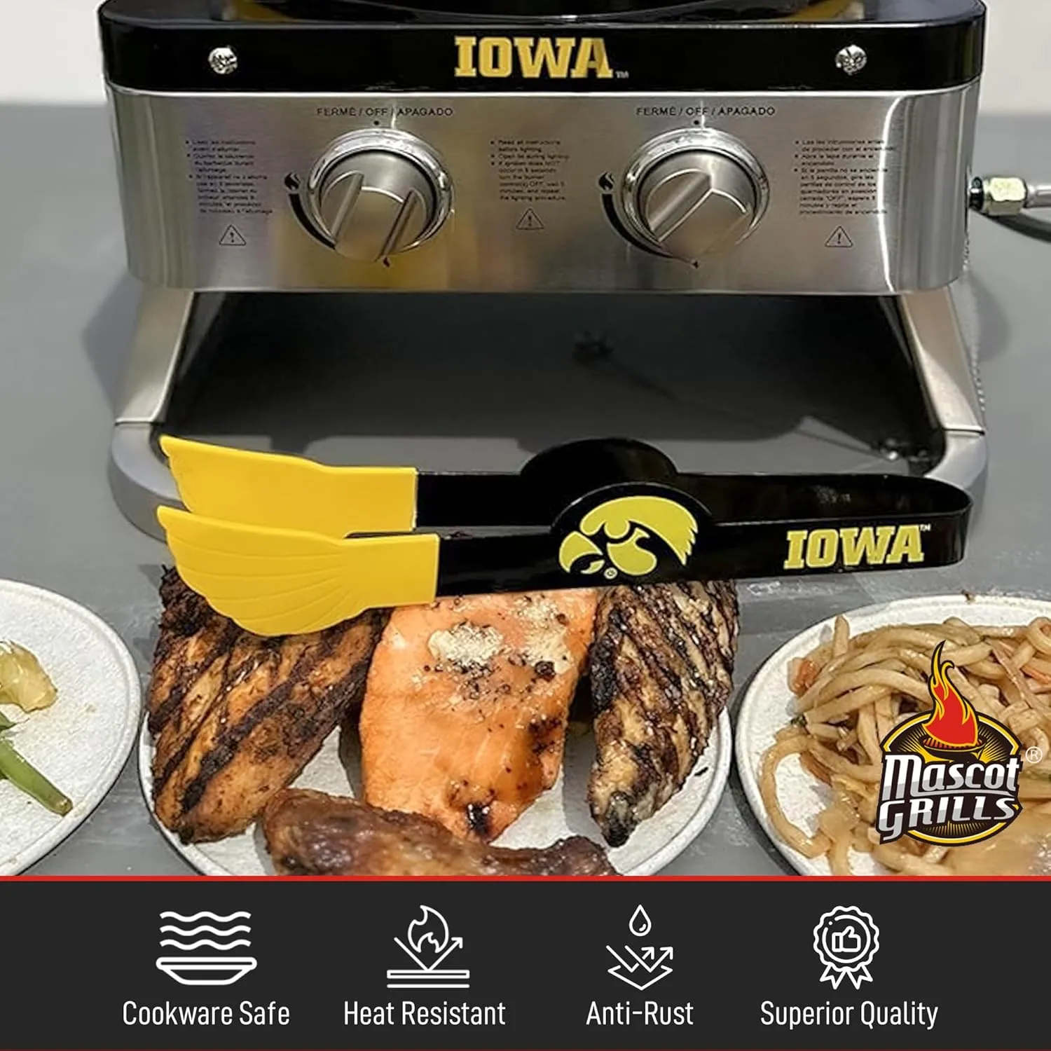 Collegiate Tongs - Rust Resistant Kitchen & BBQ Grilling Tongs - Ideal Gift for Tailgaters, Campers and Outdoor Cooking