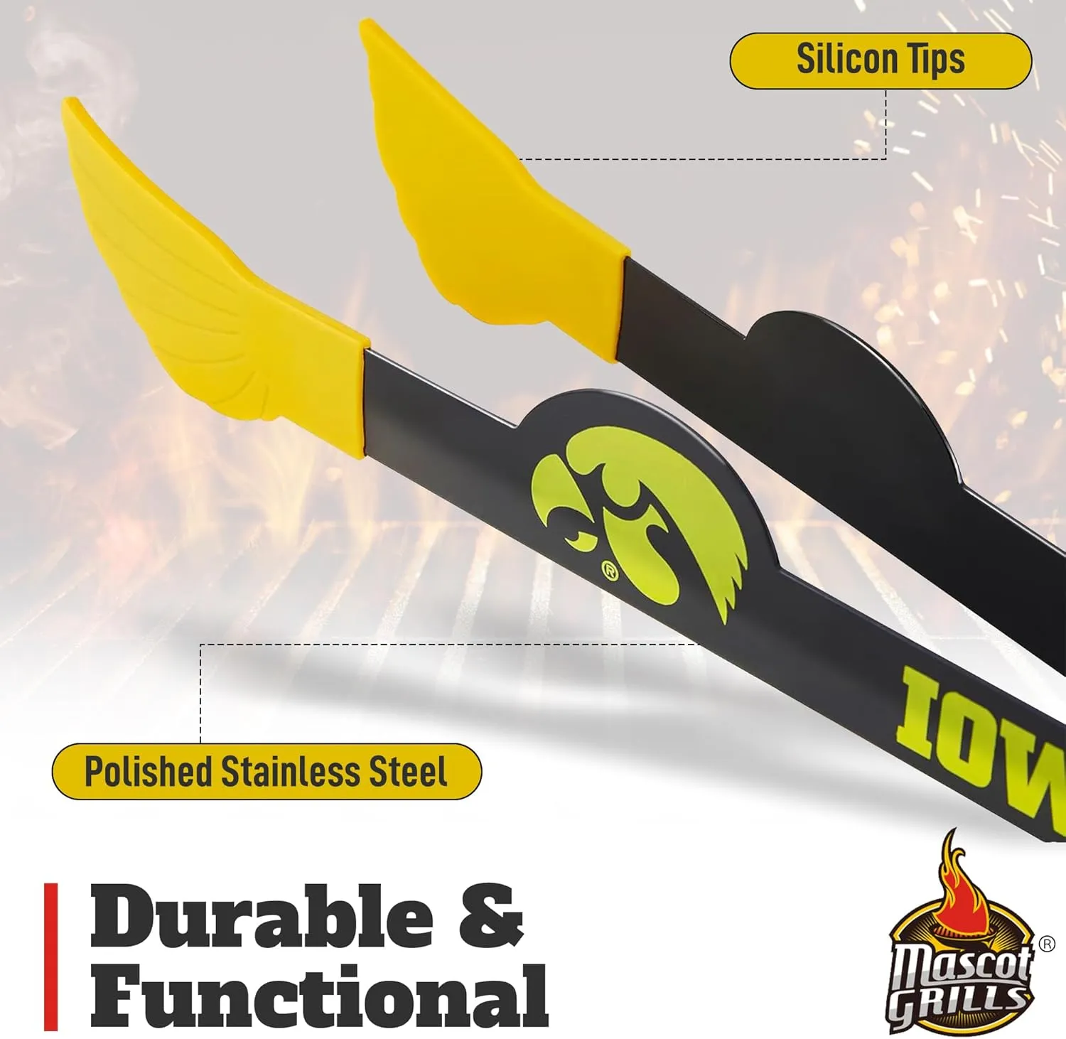 Collegiate Tongs - Rust Resistant Kitchen & BBQ Grilling Tongs - Ideal Gift for Tailgaters, Campers and Outdoor Cooking