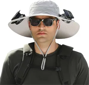 Collitt Hat with Fans, Collit Hat with Fans Solar Power, Wide Brim for Outdoor Fishing, Hiking Gardening, USB Solar Charging