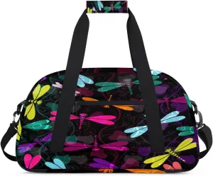 Colorful Dragonfly Gym Duffel Bag for Men Women Color Floral Sports Tote Bag with Adjustable Shoulder Strap for Dance Gymnastics Traveling Outdoor Camping Overnight Stay