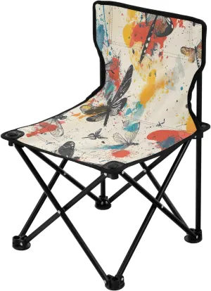 Colorful Dragonfly Portable Outdoor Folding Chair Anti-Slip Padded Oxford Cloth Stool Camping Chair Small for Beach Hiking Fishing Gardening Quad Camp Chair