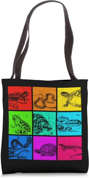 Colorful Reptiles Lizard Snake Chameleon Turtle Retro Tote Bag