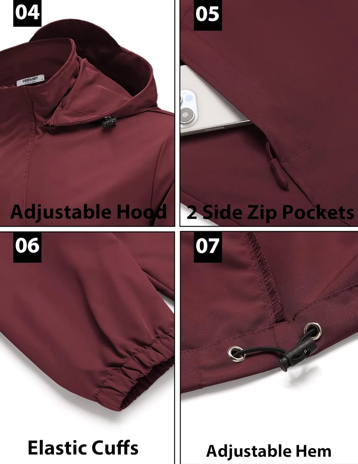 COOFANDY Rain Jacket Men Waterproof Lightweight Packable Raincoat Hooded Windbreaker For Hiking Golf Running