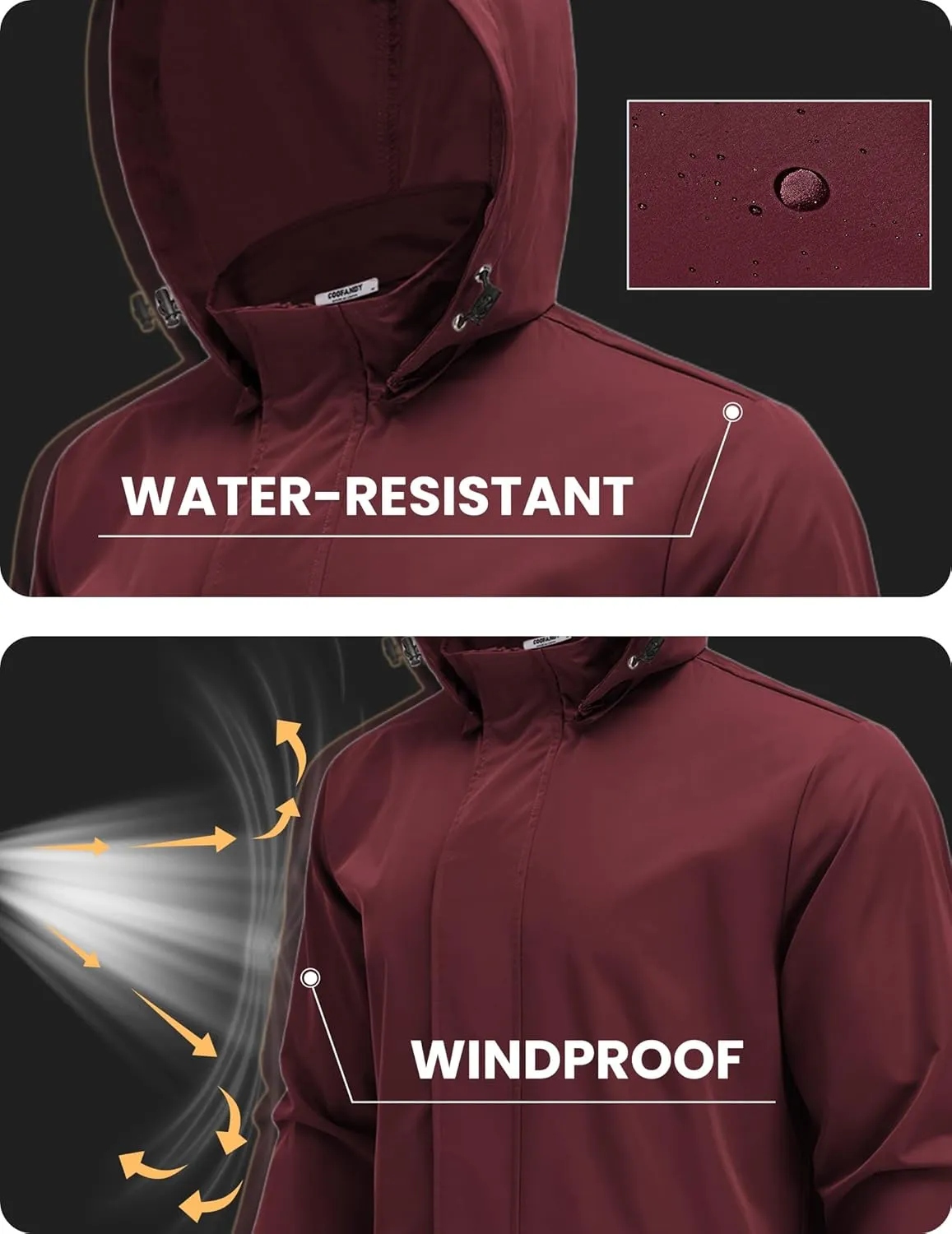 COOFANDY Rain Jacket Men Waterproof Lightweight Packable Raincoat Hooded Windbreaker For Hiking Golf Running
