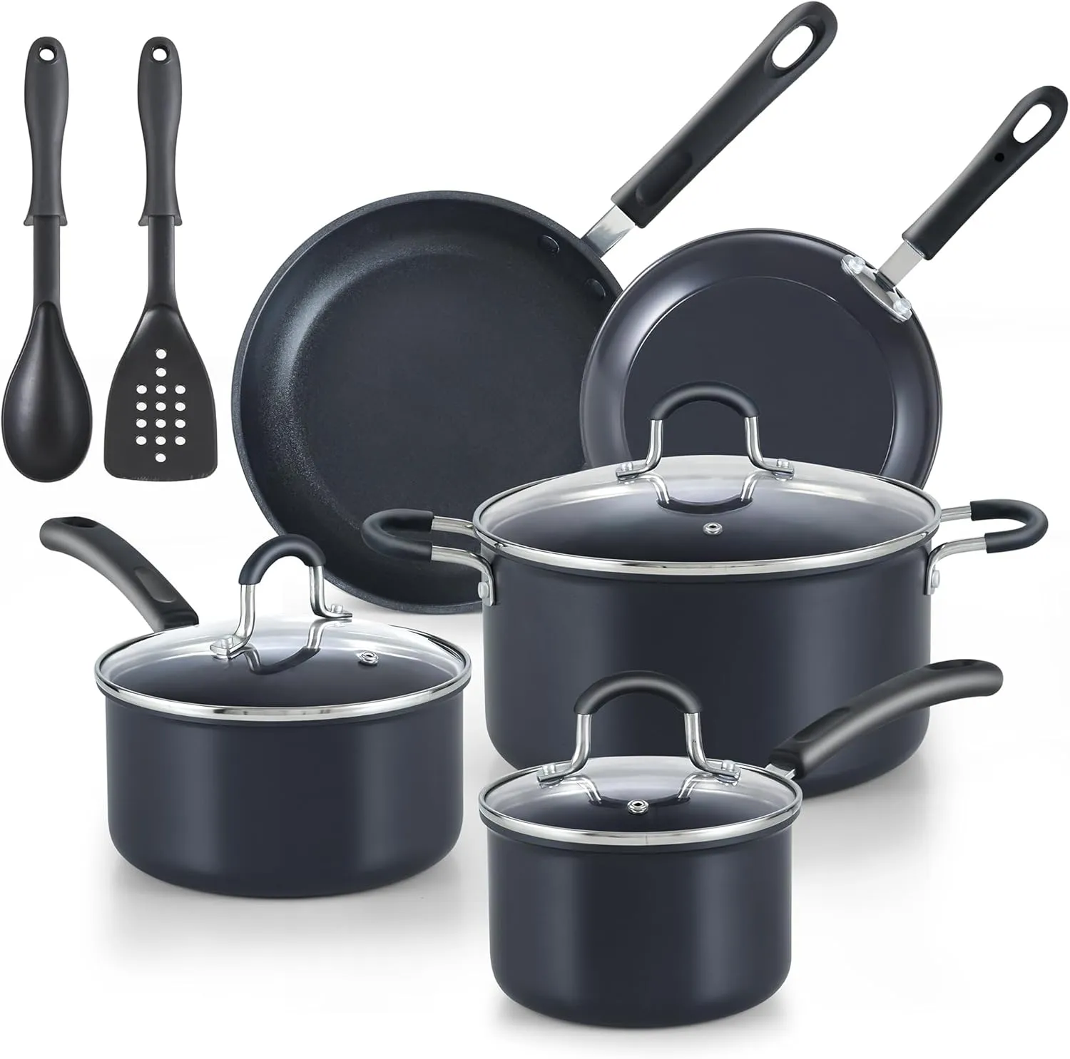 Cook N Home Professional Hard Anodized Nonstick Pots and Pans 10-Piece Cookware Set, with Stay-Cool Handles Black