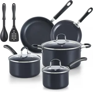 Cook N Home Professional Hard Anodized Nonstick Pots and Pans 10-Piece Cookware Set, with Stay-Cool Handles Black