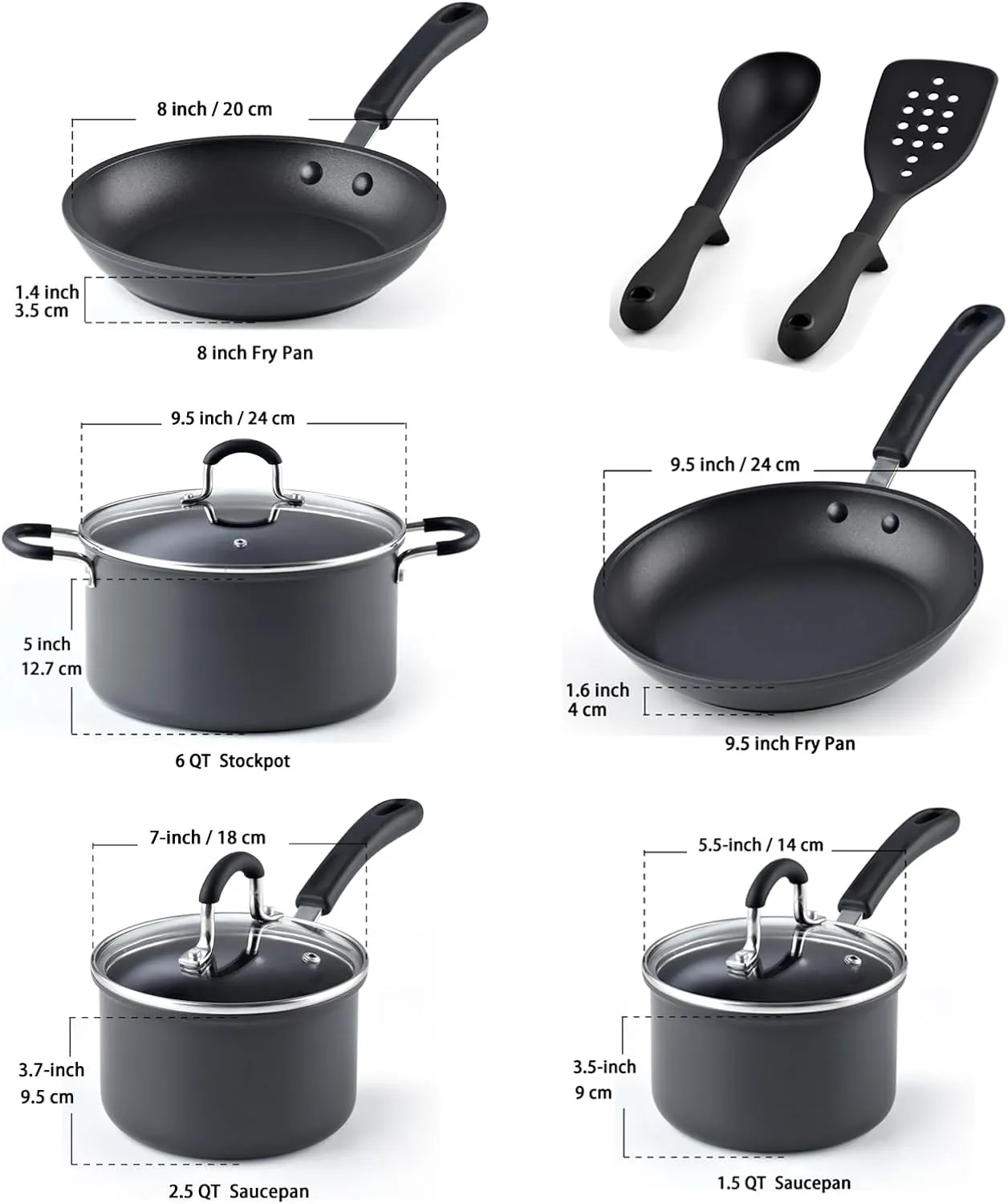 Cook N Home Professional Hard Anodized Nonstick Pots and Pans 10-Piece Cookware Set, with Stay-Cool Handles Black