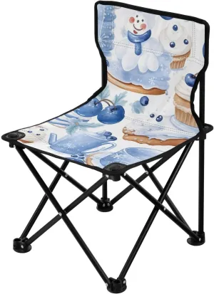 Cookies Snowman Portable Outdoor Folding Chair Anti-Slip Padded Oxford Cloth Stool Camping Chair Small for Beach Hiking Fishing Gardening Quad Camp Chair