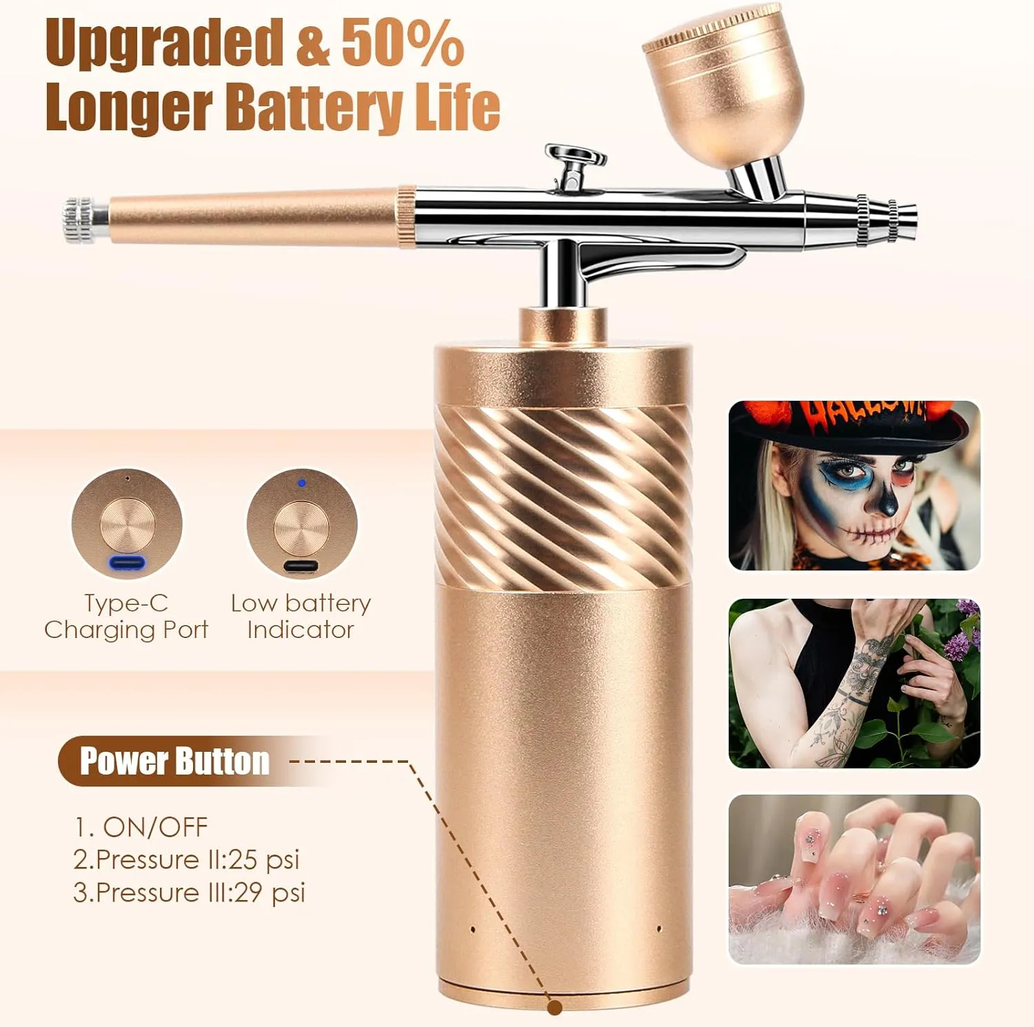 Cordless Airbrush-Kit Rechargeable Airbrush Compressor - 32PSI Nail Airbrush Machine,Art Painting,Cake Airbrush Decorating, Crafts, Model