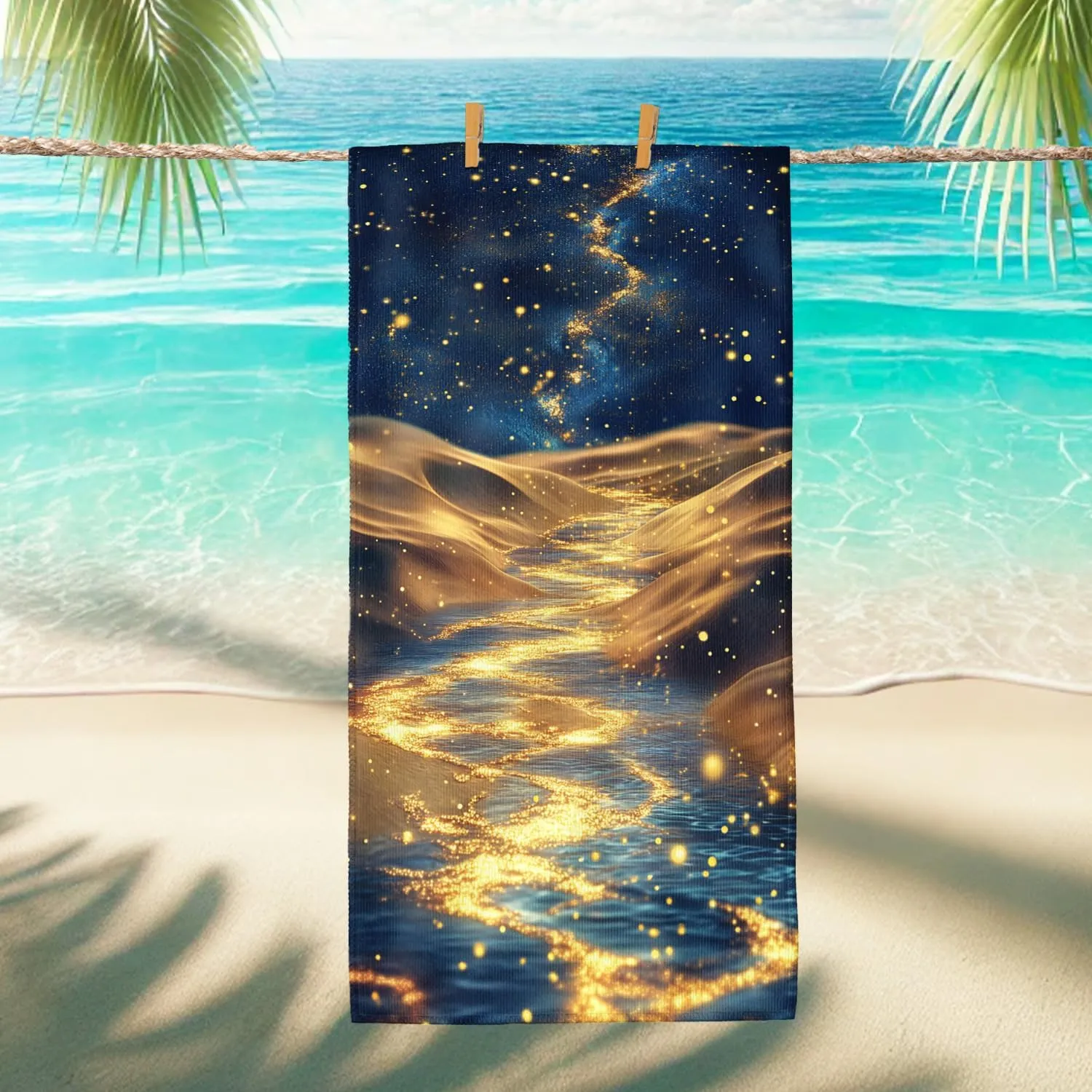 Cosmic Dream Microfiber Beach Towel Night Sky Stars Sand Free Quick Dry Absorbent Lightweight Bath Blanket, Vacation Pool Picnic Essentials 70x35 Inch