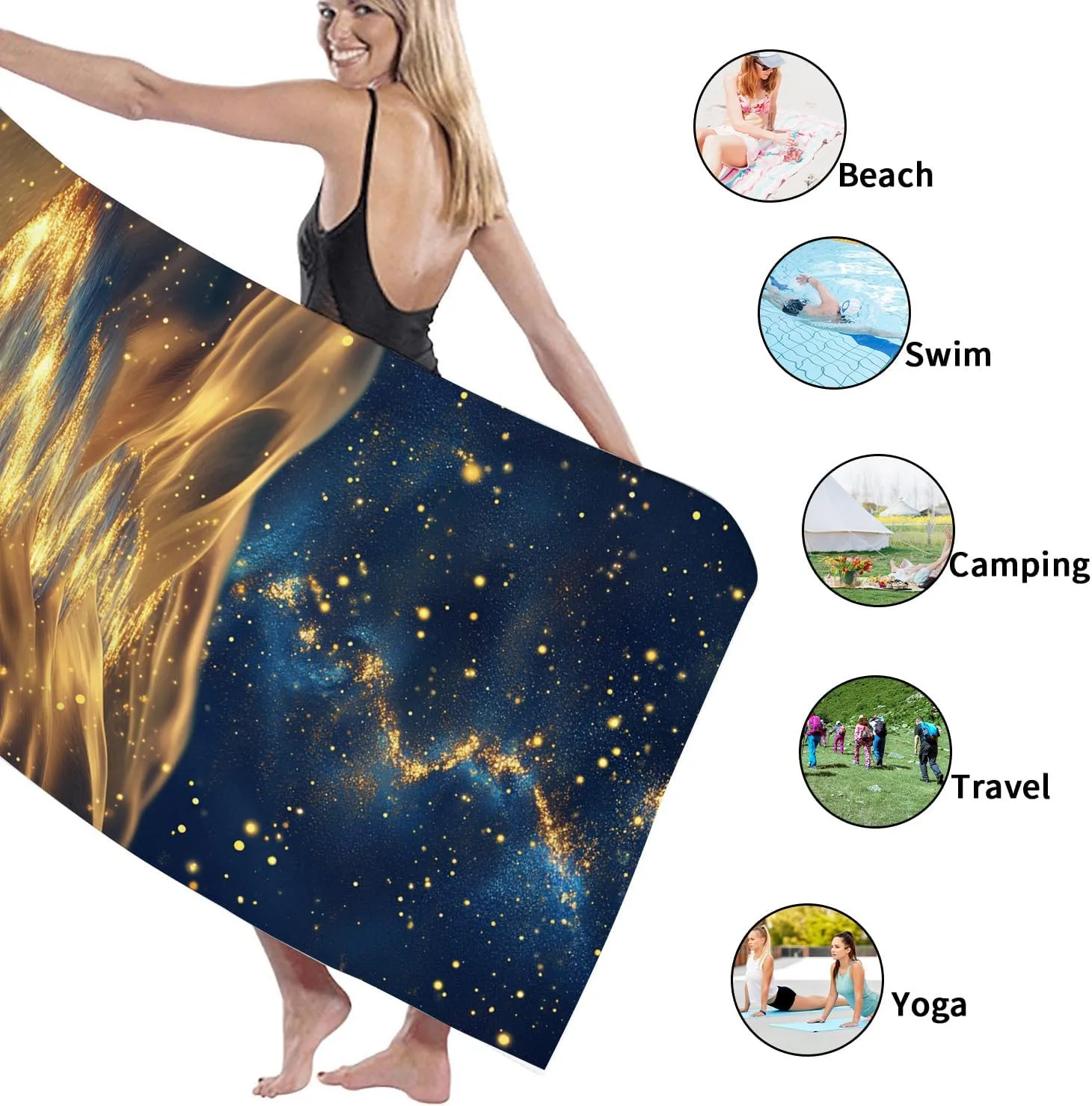 Cosmic Dream Microfiber Beach Towel Night Sky Stars Sand Free Quick Dry Absorbent Lightweight Bath Blanket, Vacation Pool Picnic Essentials 70x35 Inch