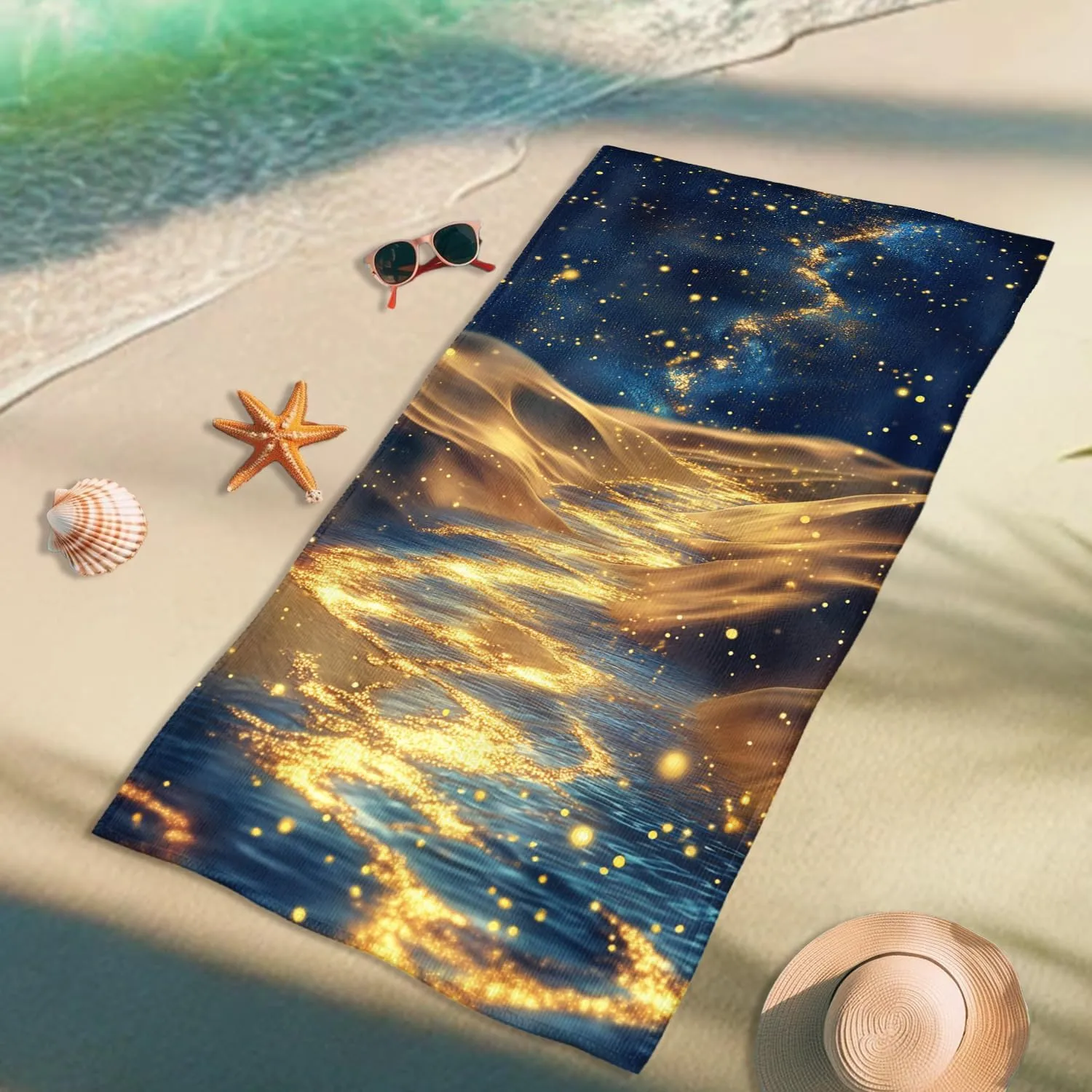 Cosmic Dream Microfiber Beach Towel Night Sky Stars Sand Free Quick Dry Absorbent Lightweight Bath Blanket, Vacation Pool Picnic Essentials 70x35 Inch