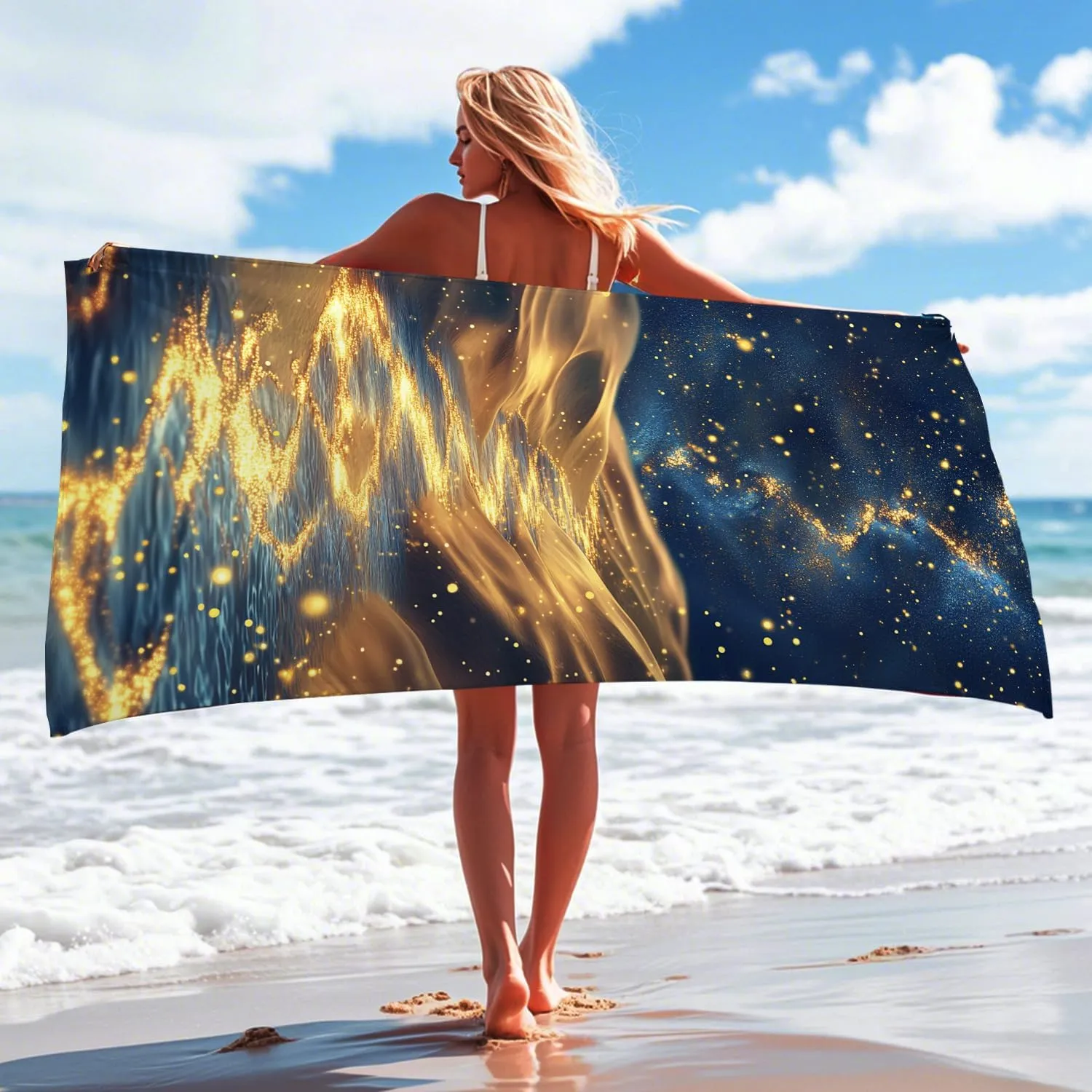 Cosmic Dream Microfiber Beach Towel Night Sky Stars Sand Free Quick Dry Absorbent Lightweight Bath Blanket, Vacation Pool Picnic Essentials 70x35 Inch