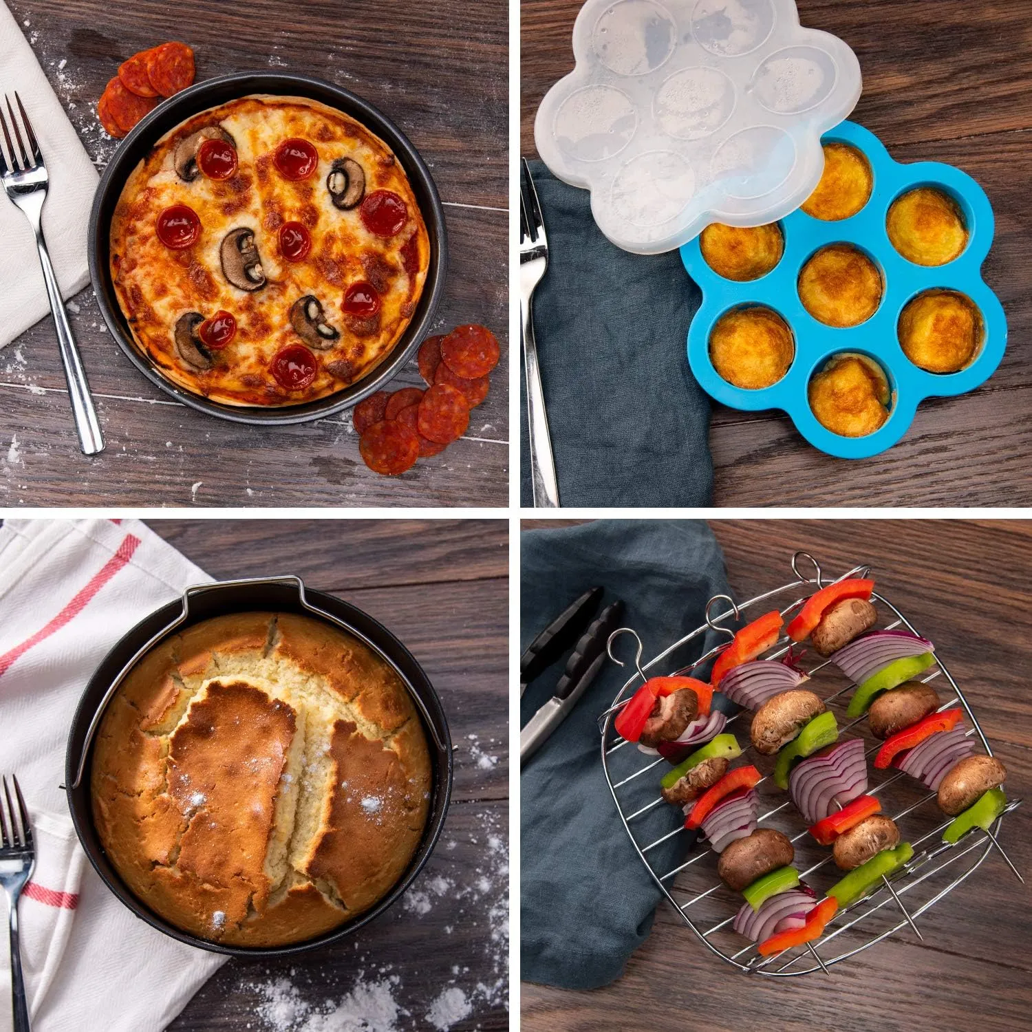 COSORI Air Fryer Accessories, Set of 6 Perfect for Most 5.0 Qt and Larger Ovens, Cake & Pizza Pan, Metal Holder, Rack & Skewers, etc, BPA Free, Nonstick, Dishwasher Safe, 5.8 QT, Black