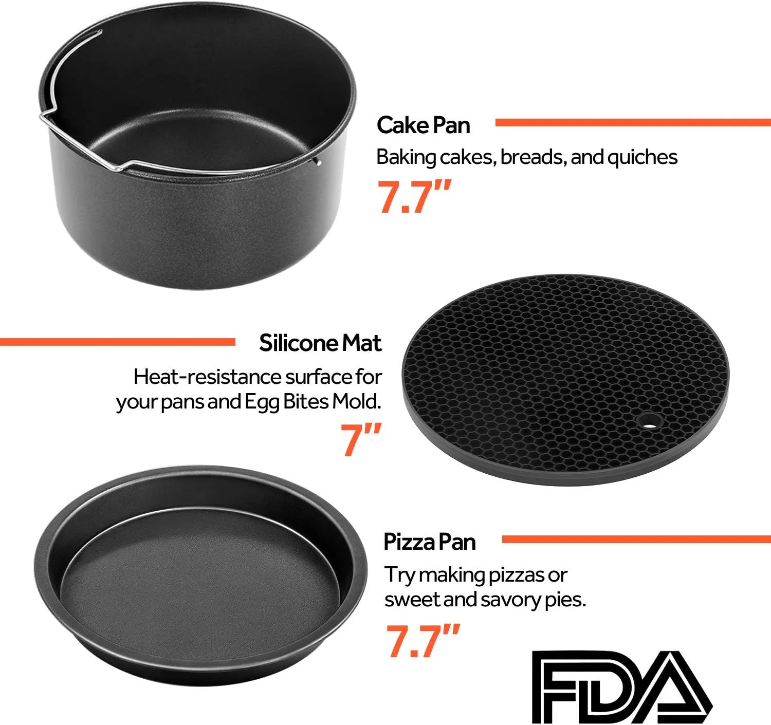 COSORI Air Fryer Accessories, Set of 6 Perfect for Most 5.0 Qt and Larger Ovens, Cake & Pizza Pan, Metal Holder, Rack & Skewers, etc, BPA Free, Nonstick, Dishwasher Safe, 5.8 QT, Black