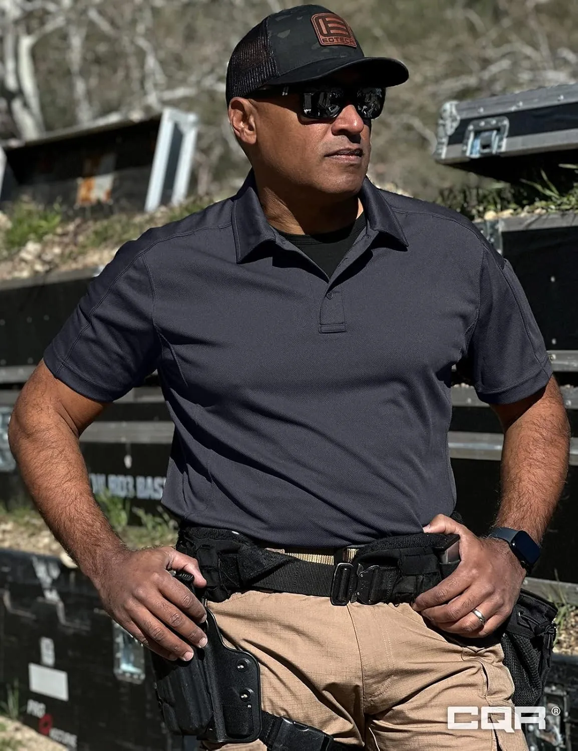 CQR Men's Polo Shirts, Tactical Short Sleeve Golf Performance Shirts, Lightweight Dry Fit UPF 50  Pique