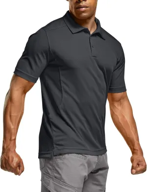 CQR Men's Polo Shirts, Tactical Short Sleeve Golf Performance Shirts, Lightweight Dry Fit UPF 50  Pique