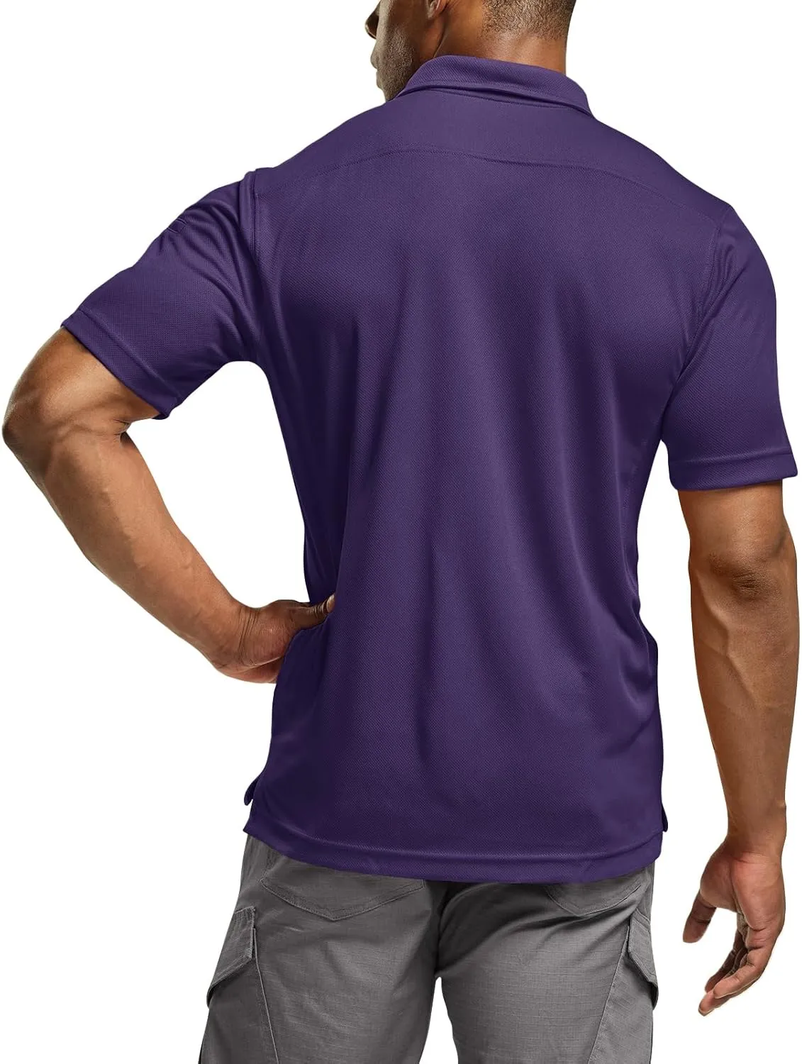 CQR Men's Polo Shirts, Tactical Short Sleeve Golf Performance Shirts, Lightweight Dry Fit UPF 50  Pique