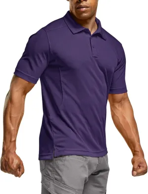 CQR Men's Polo Shirts, Tactical Short Sleeve Golf Performance Shirts, Lightweight Dry Fit UPF 50  Pique