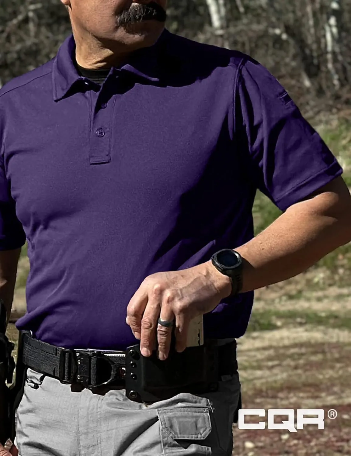 CQR Men's Polo Shirts, Tactical Short Sleeve Golf Performance Shirts, Lightweight Dry Fit UPF 50  Pique