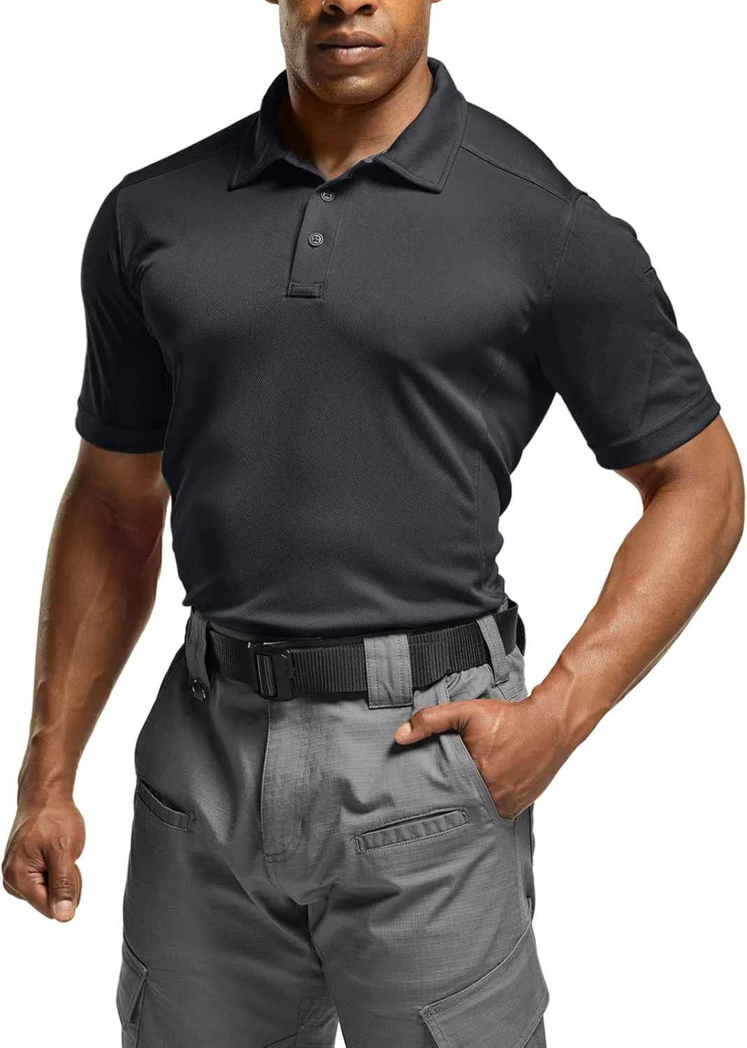 CQR Men's Polo Shirts, Tactical Short Sleeve Golf Performance Shirts, Lightweight Dry Fit UPF 50  Pique
