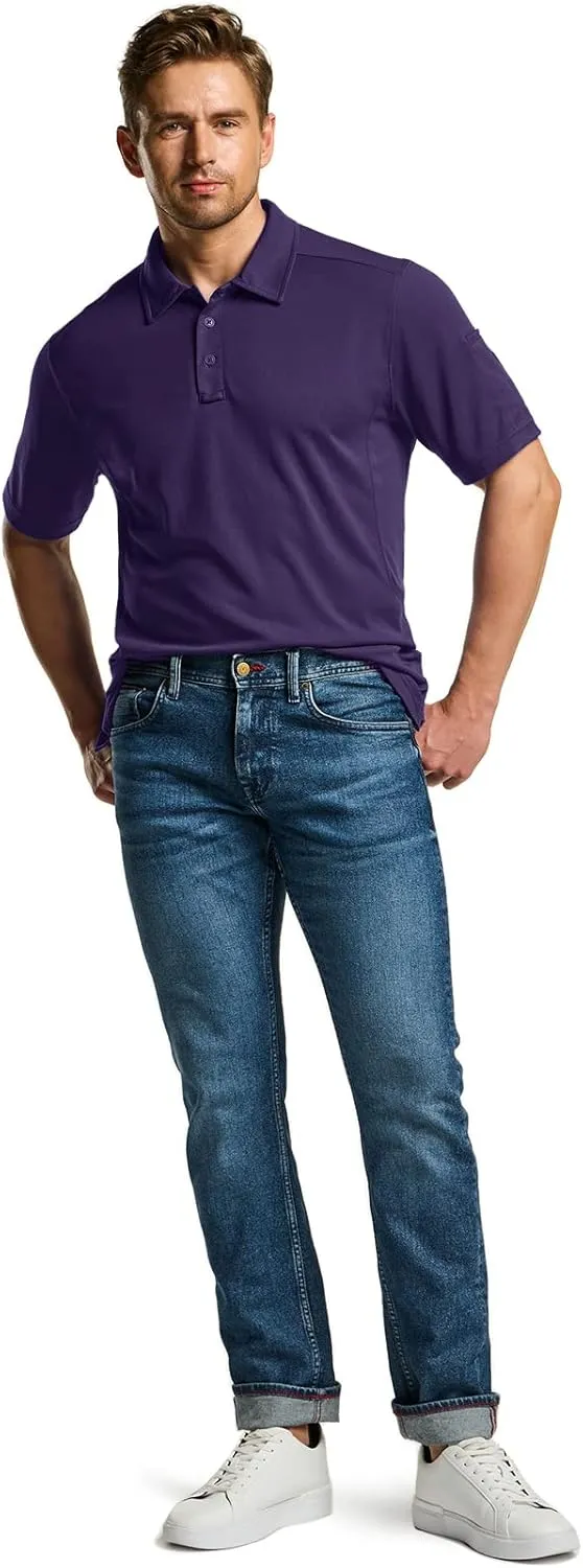 CQR Men's Polo Shirts, Tactical Short Sleeve Golf Performance Shirts, Lightweight Dry Fit UPF 50  Pique