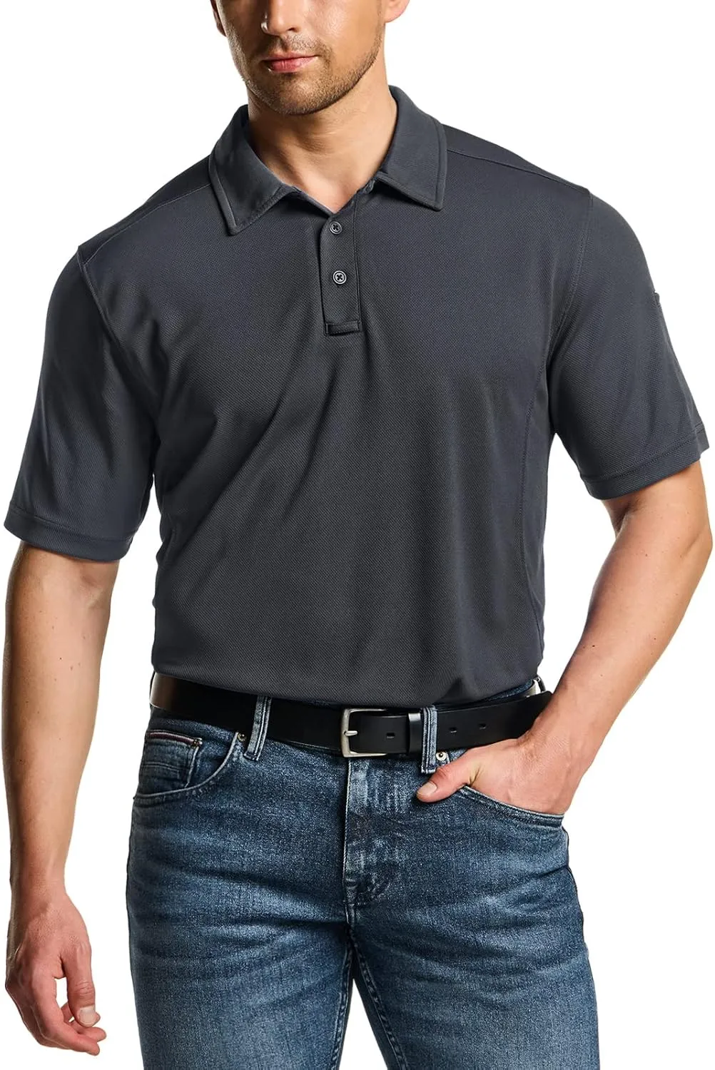CQR Men's Polo Shirts, Tactical Short Sleeve Golf Performance Shirts, Lightweight Dry Fit UPF 50  Pique