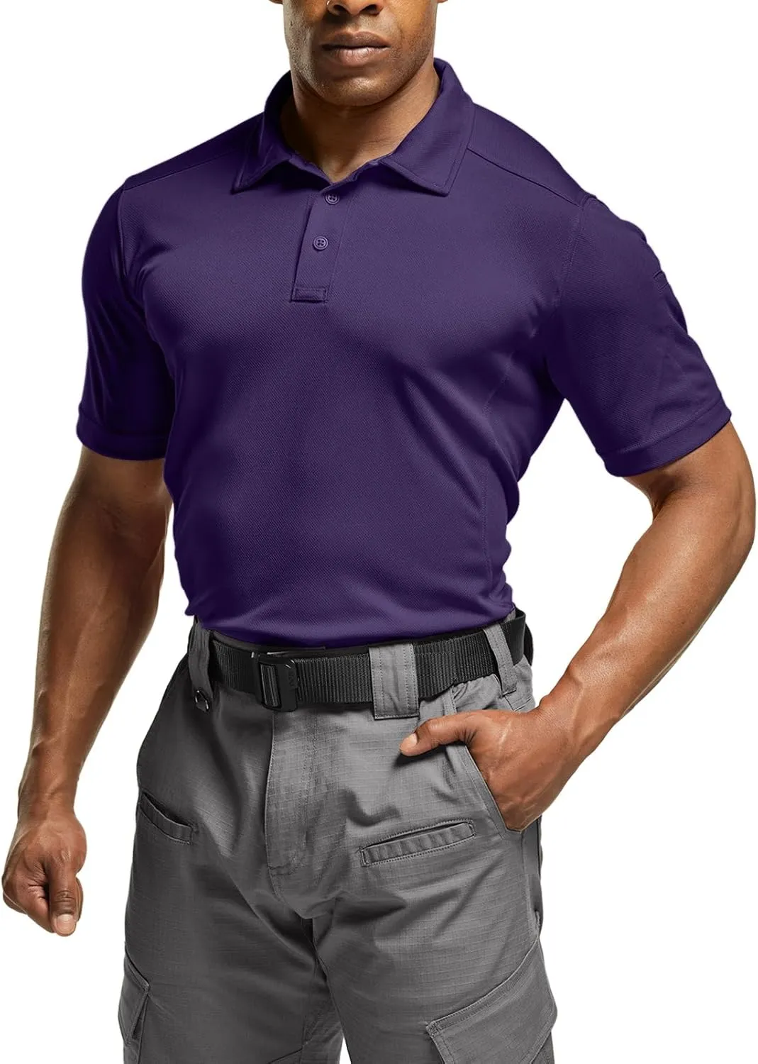 CQR Men's Polo Shirts, Tactical Short Sleeve Golf Performance Shirts, Lightweight Dry Fit UPF 50  Pique