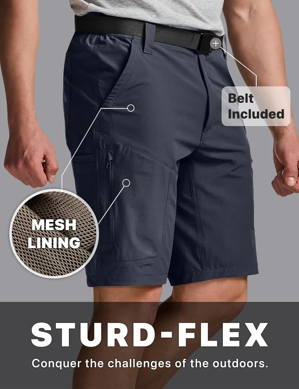 CQR Men's Quick Dry Stretch Hiking Cargo Shorts, Lightweight Water Resistant Tactical Casual, Golf & Outdoor with Pockets
