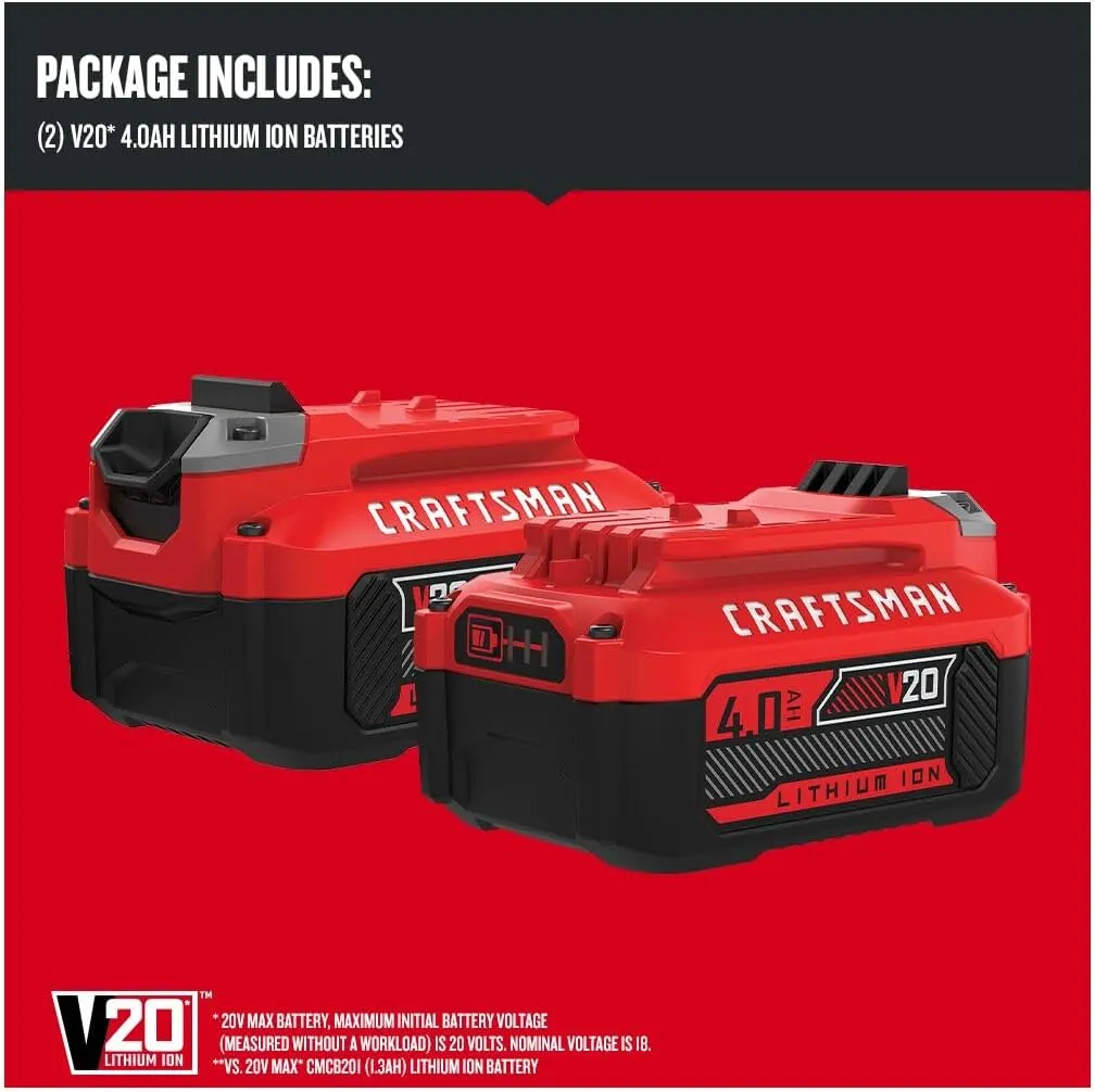 CRAFTSMAN V20 4Ah Lithium Ion Power Tool Battery 2-Pack (CMCB204-2)