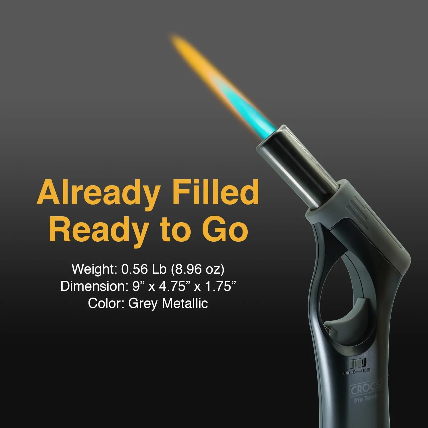 Crocs Butane Torch Lighter, Blow Torch with Butane Included - Ready to Go, Creme Brulee Torch Kitchen Lighter with Mini Torch Lighter, Cooking Torch Gun for BBQ, and Soldering (Metallic Silver)